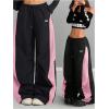 image:imageGORGLITTER Womens Wide Leg Baggy Sweatpants 2025 Gym Color Block Track Pants Drawstring Waist PantsBlack Colorblock