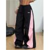 image:imageGORGLITTER Womens Wide Leg Baggy Sweatpants 2025 Gym Color Block Track Pants Drawstring Waist PantsBlack Colorblock