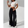 image:imageGORGLITTER Womens Wide Leg Track Pants Baggy Y2k High Waisted Dance Parachute Trousers SteertwearBlack