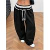 image:imageGORGLITTER Womens Y2K Barrel Sweatpants Wide Leg Sweat Pants Baggy Elastic Waist Oversized Drawstring TrousersBlack and White