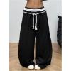 image:imageGORGLITTER Womens Y2K Barrel Sweatpants Wide Leg Sweat Pants Baggy Elastic Waist Oversized Drawstring TrousersBlack and White