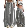 image:imageGORGLITTER Womens Y2K Barrel Sweatpants Wide Leg Sweat Pants Baggy Elastic Waist Oversized Drawstring TrousersGrey