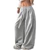 image:imageGORGLITTER Womens Y2K Barrel Sweatpants Wide Leg Sweat Pants Baggy Elastic Waist Oversized Drawstring TrousersGrey