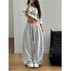 image:imageGORGLITTER Womens Y2K Barrel Sweatpants Wide Leg Sweat Pants Baggy Elastic Waist Oversized Drawstring TrousersGrey