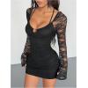 image:imageGORGLITTER Womens Y2K Lace Mini Dress Sexy Long Sleeve Club Party Birthday Night Out Bodycon DressesBlack