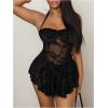 image:imageGORGLITTER Womens Y2k Halter Mesh A Line Mini Dress Sleeveless Ruffle Backless Party Dinner Going Out Birthday DressesBlack