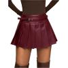 image:imageGORGLITTER Womens Y2k Pleated Leather Skirt Flared Buckle Belted Fall A Line Mini SkirtsBurgundy
