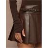 image:imageGORGLITTER Womens Y2k Pleated Leather Skirt Flared Buckle Belted Fall A Line Mini SkirtsCoffee Brown
