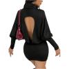 image:imageGORGLITTER Womens Backless Long Sleeve Dress Open Back Mock Neck Sexy Dressy Bodycon Party Going Out Mini DressesBlack
