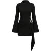 image:imageGORGLITTER Womens Bell Sleeve Bodycon Dresses Mock Neck Ruched Draped Textured Party Club Sexy Short Mini DressBlack