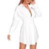 image:imageGORGLITTER Womens Button Up Long Sleeve Mini T Shirt Dress Lapel Collar Pleated Flared Short DressesWhite