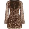 image:imageGORGLITTER Womens Cheetah Leopard Animal Print Dress Y2k Backless Mesh Long Sleeve Bodycon Mini DressesBrown