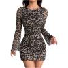 image:imageGORGLITTER Womens Cheetah Leopard Animal Print Dress Y2k Backless Mesh Long Sleeve Bodycon Mini DressesBrown a