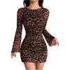 image:imageGORGLITTER Womens Cheetah Leopard Animal Print Dress Y2k Backless Mesh Long Sleeve Bodycon Mini DressesPetite Brown