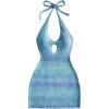 image:imageGORGLITTER Womens Crochet Halter Mini Dress Cut Out Colorblock Backless Knit Summer Vacation Beach Cover Up SundressesBlue Tie Dye