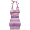 image:imageGORGLITTER Womens Crochet Halter Mini Dress Cut Out Colorblock Backless Knit Summer Vacation Beach Cover Up SundressesPurple