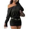 image:imageGORGLITTER Womens Date Night Off the Shoulder Mini Dress Sexy Long Sleeve Bodycon Party Club Fall Trendy Short DressesBlack