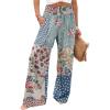 image:imageGORGLITTER Womens Floral Patchwork Pants Boho Colorblock High Waisted Wide Leg Trousers Beach Vacation PantsBlue
