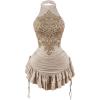 image:imageGORGLITTER Womens Graphic Halter Neck Dress Ruched Drawstring Tiered Ruffle Backless Y2k Club Bodycon Mini DressesApricot