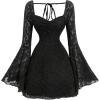 image:imageGORGLITTER Womens Lace Bell Long Sleeve Gothic Mini Dress Goth Festival Y2K Sweetheart Neck Sexy Fall Bodycon DressesBlack