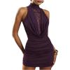 image:imageGORGLITTER Womens Lace Birthday Mini Dress Summer Sleeveless Mock Neck Bodycon Ruched Cocktail Formal Party DressesPurple