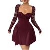 image:imageGORGLITTER Womens Lace Long Sleeve A Line Dress Sexy Mesh Backless Elegant Swing Party Wedding Guest Birthday DressesBurgundy