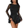 image:imageGORGLITTER Womens Lace Long Sleeve Mini Dress Fall Y2K Sexy Ruched Layered Ruffle Night Out Birthday Party DressesBlack