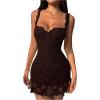 image:imageGORGLITTER Womens Lace Mini Dress Y2K Sweetheart Neckline Sleeveless Party Date Night Sexy Rave Bodycon DressesBrown