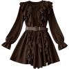 image:imageGORGLITTER Womens Lantern Long Sleeve Mini Dresses Ruffle Tie Crew Neck Chiffon Western Cowgirl Rodeo Dress OutfitsCoffee Brown