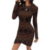 image:imageGORGLITTER Womens Long Sleeve Bodycon Dresses Wrap Argyle Plaid Slimming Crew Neck Wedding Guest DressBrown