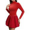 image:imageGORGLITTER Womens Long Sleeve Bubble Mini Dresses Elegant Classy Mock Neck Y2k Fall Cocktail Brunch Date Night DressesSolid Red