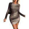 image:imageGORGLITTER Womens Long Sleeve Mini Dress Vacation Party Wedding Guest Cocktail Ombre Ruched Mesh Bodycon DressesGrey Brown