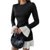 image:imageGORGLITTER Womens Long Sleeve Pleated Bubble Dress Elegant Classy Fall Color Block Patchwork Formal Prom Mini DressesBlack and White