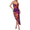 image:imageGORGLITTER Womens Mesh Ruched Bodycon Birthday Midi Dress Tie Dye Asymmetrical Party Going Out Wedding Guest DressesMulticolor