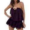 image:imageGORGLITTER Womens Mesh Tiered Flowy Mini Dress Y2k 3D Floral Strapless Ruffle A Line Layered Swing Short Summer DressesPurple