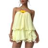 image:imageGORGLITTER Womens Mesh Tiered Flowy Mini Dress Y2k 3D Floral Strapless Ruffle A Line Layered Swing Short Summer DressesYellow