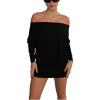 image:imageGORGLITTER Womens Off Shoulder Ruched Mini Dresses Poncho Long Sleeve Skinny Short Y2k Sheer Sexy DressBlack