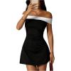 image:imageGORGLITTER Womens Off The Shoulder Bodycon Mini Dress Elegant Classy Summer Wedding Guest Cocktail Party SundressesBlack