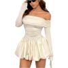 image:imageGORGLITTER Womens Off The Shoulder Bubble Dress Elegant Classy Fall Long Sleeve Birthday Festival Going Out Mini DressApricot