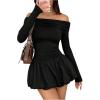 image:imageGORGLITTER Womens Off The Shoulder Bubble Dress Elegant Classy Fall Long Sleeve Birthday Festival Going Out Mini DressBlack