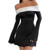 image:imageGORGLITTER Womens Off The Shoulder Mini Dress Elegant Classy Fall Long Sleeve Cocktail Dinner Birthday Going Out DressBlack