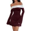 image:imageGORGLITTER Womens Off The Shoulder Mini Dress Elegant Classy Fall Long Sleeve Cocktail Dinner Birthday Going Out DressBurgundy