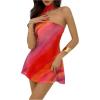 image:imageGORGLITTER Womens Ombre One Shoulder Mini Dress Lace Up Summer Wedding Guest Dresses with Neck ScarfRed