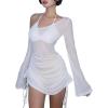 image:imageGORGLITTER Womens One Shoulder Swimsuit Coverups Dress Bell Long Sleeve Drawstring Beach Vacation Summer Dresses 2025White