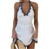 image:imageGORGLITTER Womens Polka Dots Deep V Halter Dress Y2K Lace Trim Open Back Party Going Out Mini DressesBlack and White