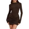 image:imageGORGLITTER Womens Ruched Bodycon Mini Dresses Formal Long Sleeve Crew Neck Birthday Party Cocktail Night Out DressBrown