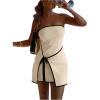 image:imageGORGLITTER Womens Strapless Bow Tie Front Bodycon Mini Dress Asymmetrical Summer Knit Sun Dresses Elegant Classy 2025Apricot