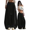 image:imageGORGLITTER Womens Y2K Barrel Sweatpants Wide Leg Sweat Pants Baggy Elastic Waist Oversized Drawstring TrousersBlack