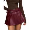 image:imageGORGLITTER Womens Y2k Pleated Leather Skirt Flared Buckle Belted Fall A Line Mini SkirtsBurgundy