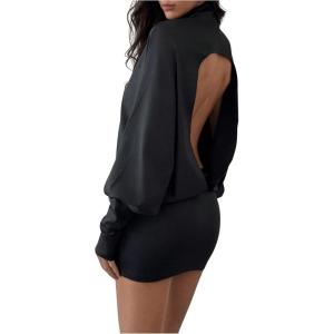 image:imageGORGLITTER Womens Backless Bodycon Mini Dress Sexy Prom Formal Long Sleeve Birthday Club Party Going Out Dress OutfitsBlack